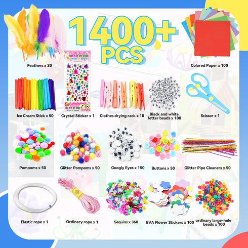 1400+ Set, 3 4-8, 8-12, SMILESSKIDDO Arts Craft Supplies for Kids - PCS Toddler DIY Craft Art Supply Portable Layered