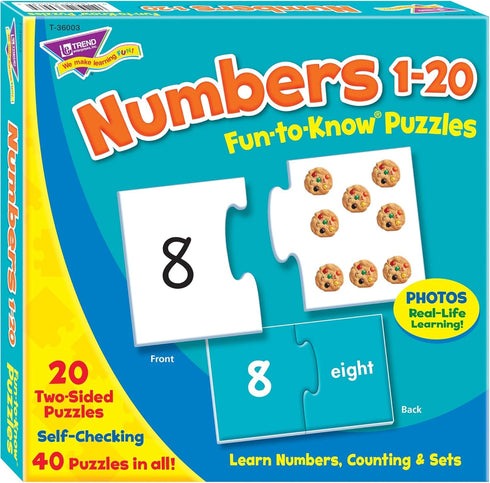 TREND ENTERPRISES Fun-to-Know Puzzles: Numbers 1-20, 20 Two-Sided Puzzles for Ages 3 and Up