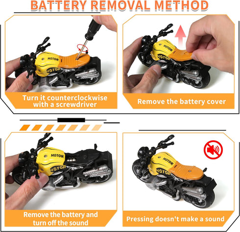 MQDMINI 4-Pack 3-12 Pull-Back Motorcycle Toys - Friction Powered Kids Toy Cars with Lights, Sounds & Automatic Drive