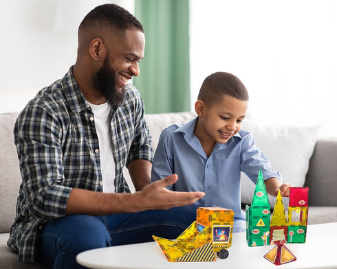 Tytan Tiles 60-Piece Construction Site & Trucks Magnetic Building Set, Fun Kids’ STEM Toy
