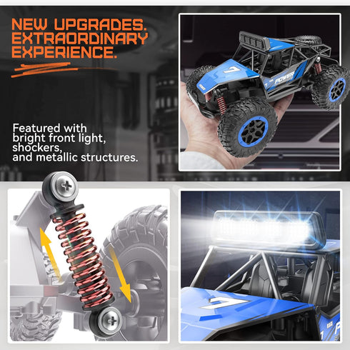 BEZGAR TB201 1:20 Scale RC Cars, High Speed Electric Toy Off Road Vehicle Monster Truck with LED Headlight for 8-12