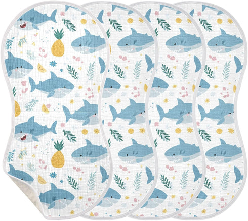 decor gift Summer 4 Pack 22x11in Cotton Burp Cloths Baby Breathable Cute Cartoon Tropical Shark Baby spit up Rags