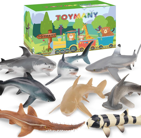 Toymany 8PCS Shark Toys Figurines - Realistic Sea Creatures for Kids 3-12, Ocean Sea Animal Cake Topper Educational