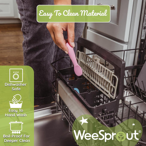 WeeSprout Baby Spoons for Self Feeding, 3 Pack Soft & Chew Proof Silicone Utensils for Little Hands
