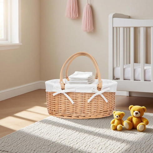 Handwoven Wicker Diaper Caddy Organizer, Multi - functional Baby Diaper Bag for Nursery & Home Storage, Detachable