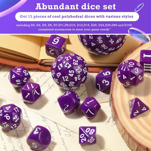 15 Set D3-D100 Set 100 Civaner Pcs Complete Polyhedral Dice Spherical RPG Dice in Opaque Black, Sides for Role Playing