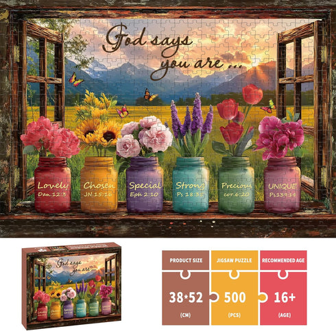STYISHANG 500 20.47x14.96 Inches, 1:1 Puzzles for Adults Pieces, Christian Bible Jigsaw Puzzles - Wishful Window