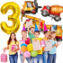 Tagberoy 3 40Inch 3 3rd Construction Birthday Party Supplies Year Old, Large Construction Balloons Gold Number Balloon