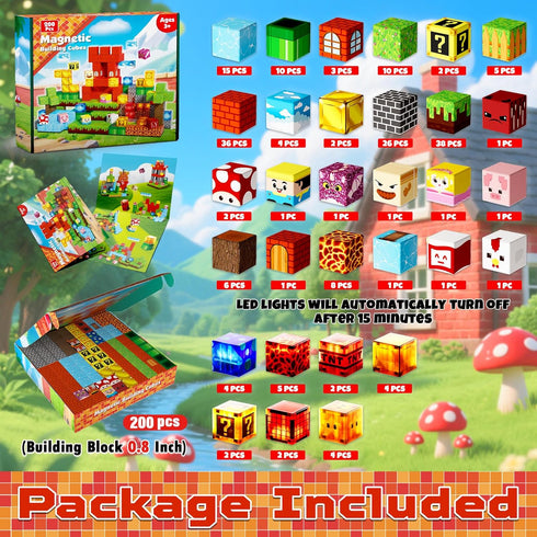 200pcs 3+ Playset Goody King Magnetic Blocks with Light Blocks | Educational Sensory Toy Gift | STEM Montessori Light