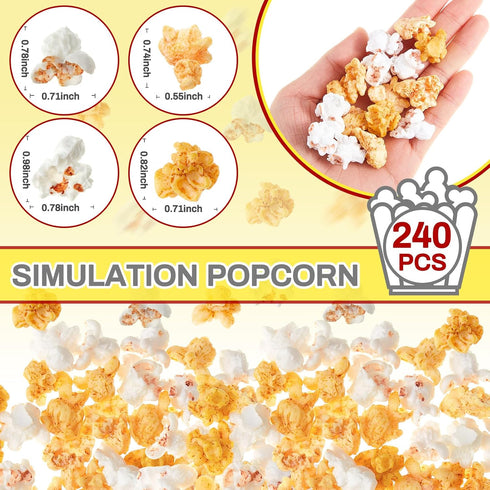 240 Junkin Pieces Fake Popcorn Decor Resin Artificial Miniature Popcorn Resin Food Props Pendant for Keychain Earring