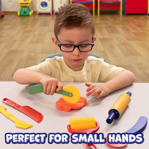 READY 2 LEARN Dough Tools Set of 6 - Playdough Tool Set for Toddler Crafts, Roll, Cut, Mold, and Flatten