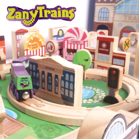 20 Set Community Pc Wooden City Play - Wooden Town Buildings and Street Signs for Play Mats, Toy Cars and Trains