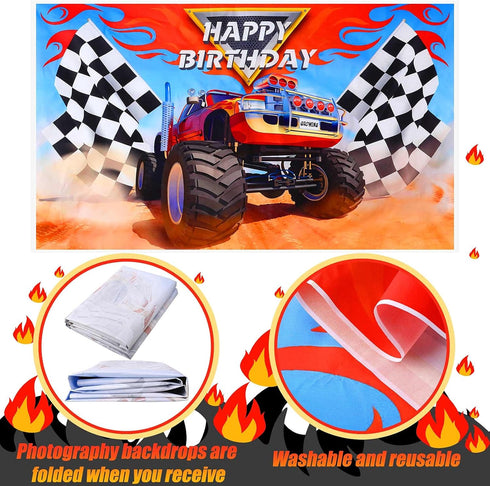 Tatuo Truck Party Decorations Supplies, Photography Background 5 x 3 Feet, Happy Birthday Banner 6 x 1 Feet for Kids