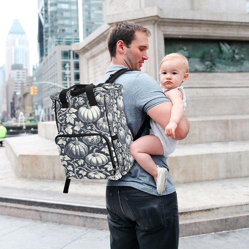 YANENDIE Backpack, Backpack Backpack Pumpkin Toile Pattern Diaper Bag Unisex Travel Baby Diaper Bags with Stroller