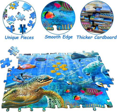 GWXWU 6-8 8-10 200 Puzzles for Kids Ages Year Old - Ocean Adventure Puzzle, Pieces Jigsaw Puzzles for Kids, Learning