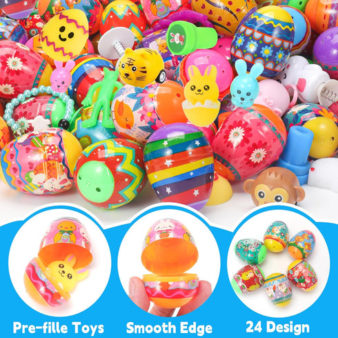 Fumogym 100PCS Unique & Colorful Prefilled Easter Eggs with Novelty Toys, Filling Treats, Easter Eggs Hunt, Basket