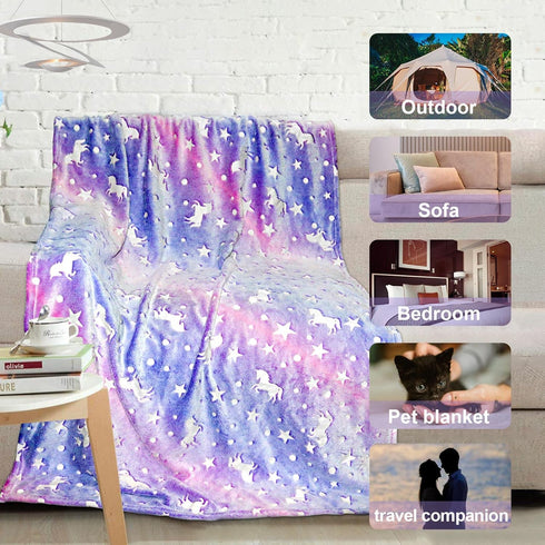 TEHALK 60"x80" Personalized Unicorn Blanket for Girls, Glow in The Dark, Fleece