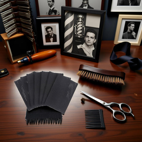 Pxiryanlow 10Pcs Black Magic Bangs Hair Pad, Plastic Paste Posts Square Hair Pad, Hair Styling Tool Barber Acessories