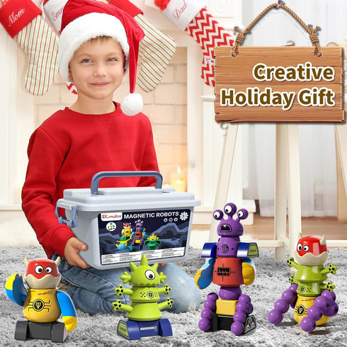 3-5, 35 Playset Magnetic Robot Toy for Kids PCS STEM Educational with Storage Box, DIY Stacking Monster Robots, Toddler