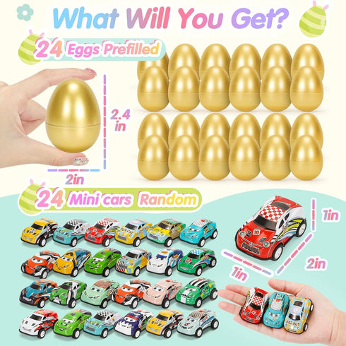 24 SevenQ Toy Cars Easter Basket Stuffers Pcs, Prefilled Easter Egg Fillers Race Car Party Favors for Kids Birthday