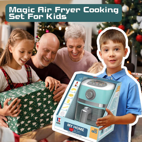 Toy Air Fryer for Kids Kitchen Playset, Chef Pretend Play Kitchen Accessories with Color Changing Play Food, Cooking