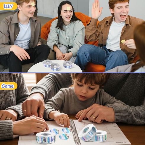 Leinuosen 3000 Games,1 1 Inch Pieces Scratch Offs Sticker DIY Holographic Circle Stickers Round Silver Hologram Glitter