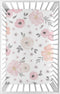 Sweet Jojo Designs Baby Mini Crib Sheets (Pink/Grey Boho Floral) for Girls, Fitted Portable Pack and Play Size