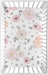 Sweet Jojo Designs Baby Mini Crib Sheets (Pink/Grey Boho Floral) for Girls, Fitted Portable Pack and Play Size