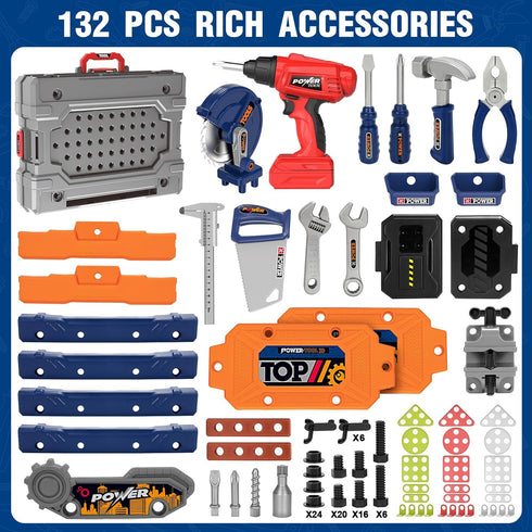 Set Playset 3-5, Set 3 4 5 TooyBing Kids Tool Bench with Electric Drill and Realistic Tools, Construction Workbench Toy