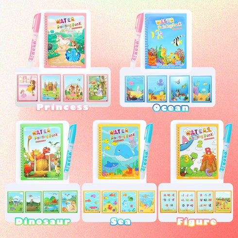 CMTOOP 5 Pack Reusable Water Coloring Book for Toddlers, Water Doodle Book Toys, Paint with Water Books,Mess-Free
