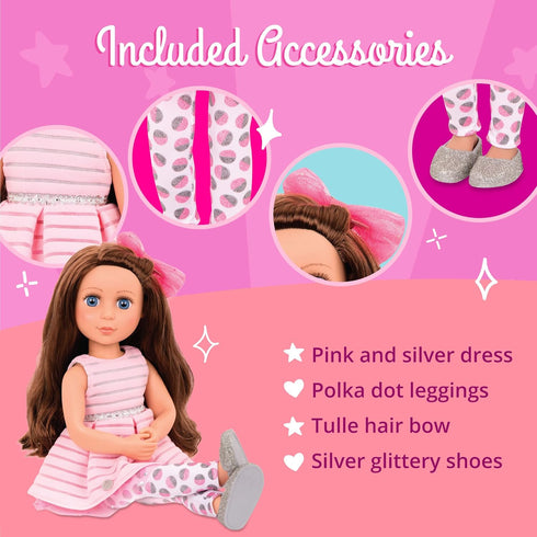 Glitter Girls Bluebell 14-inch Poseable Fashion Doll for Girls Age 3 & Up, Pink, Brown, Silver, Blue
