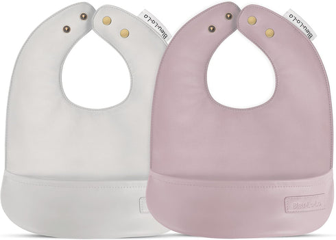 Set of 3 Vegan Leather Soft Silicone Free Baby Bibs with Pocket for Feeding, Drooling, and Easy Clean