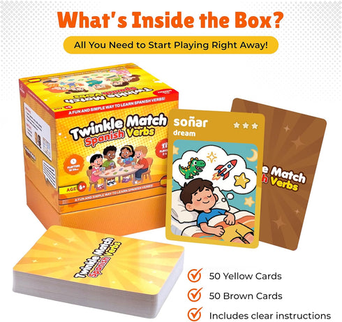 100 Spedemy Twinkle Match Spanish Card Game Vocabulary Matching Cards, Bilingual Games, Spanish Board Game for Kids