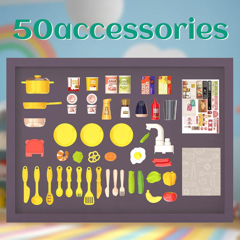 Kids Kitchen Play Set - Interactive 50Pcs Pretend Kitchen Toys with Realistic Sound Effects, Suitable for Ages 2-12