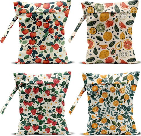 VBCVBGFH 4 Pack Cute Fruit Wet Bag Waterproof Washable Reusable Wet Dry Bag