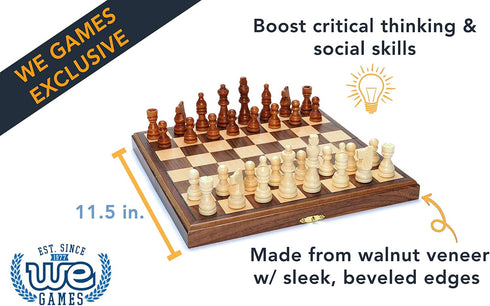 Foldable Wood Travel Chess Set - WE Games 11.5 in Walnut Board