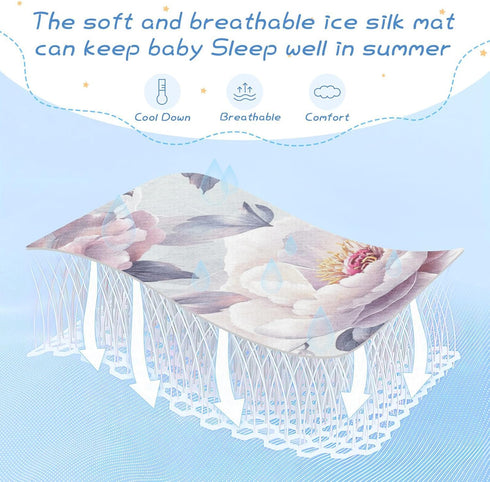 SyXIOP 28" 52" Art Peonies Silver Cooling Baby Mattress Protector pad x Breathable Crib Mattress pad for Baby&Toddler