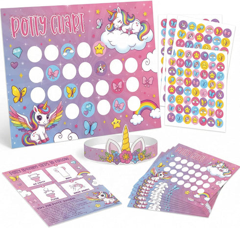 ZICOTO Fun Potty Training Chart with Stickers for Girls - Motivating Unicorn Rewards System with Stickers for Toddler