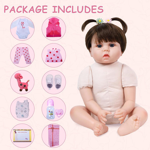 Lifelike Reborn Baby Dolls, 22 Inch Realistic Silicone Doll with Feeding Kit Toys for Toddlers 1-3