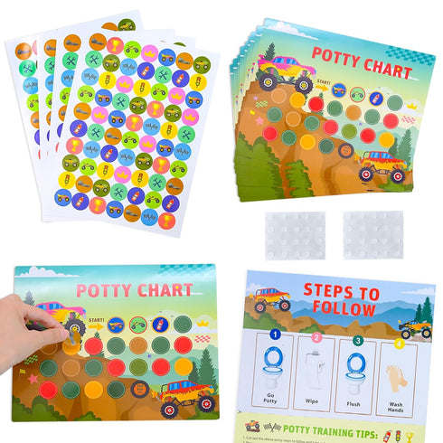 JLNGTHONG Monster Car Potty Training Reward Chart, Potty Training Sticker Chart for Kids
