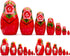Set 7 Nesting Dolls of pcs - Baboushka Russian Dolls in Hand Painted Red Head Scarf and Sarafan Dress with Ornaments