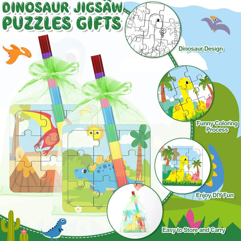 Fullhawl 12 Sets 12 12 Dinosaur Puzzles for Dinosaur Theme Color Your Own Puzzles DIY Dino Jigsaw Crafts with Stackable