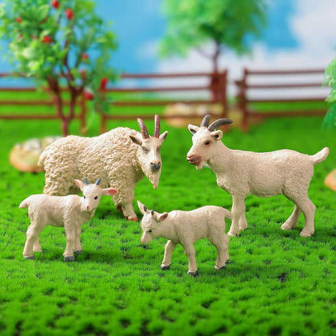 Animal Figures 4pcs Plastic White Goat Action Model, Educational Toys for Science Projects, Birthday Gift, Cake Topper