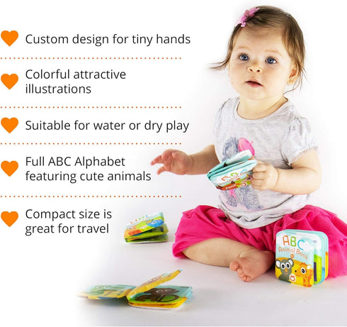 Floating Baby Bath Books - Kids Learning Bath Toys, Waterproof Bathtime Toys for Toddlers (Set of 4: ABC Animal Bath
