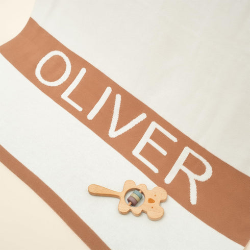 Personalized Name Knit Blanket Custom Woven Text Soft Minimal Style Comfort Throw for Newborn Infant Toddler Nursery