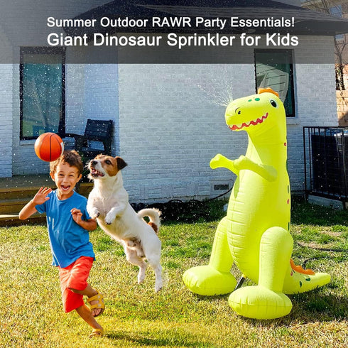 Float Joy Sprinkler for Kids, Inflatable 5.5ft Giant Dinosaur T-REX Water Toy for Pool Party Decorations