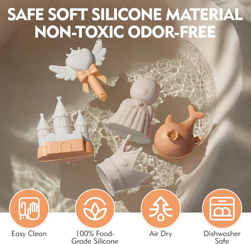 8Pcs Set MarcZero Princess Silicone Bath Toys for Toddlers Kids Babies,Bathtub Water Toys,Soft Squeezable Easy-Grip