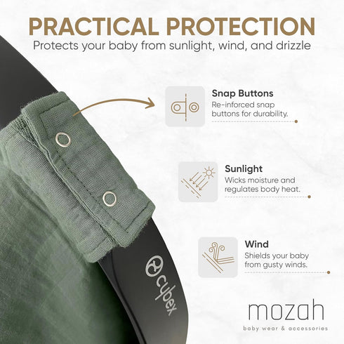 100% Organic Muslin Carseat Cover for Boys or Girls, Roman Green Baby Car Seat Cover