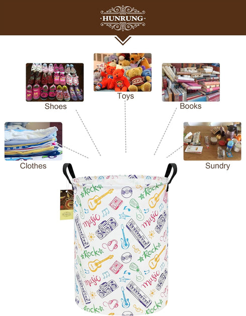 HUNRUNG Collapsible Fabric Storage Basket, Waterproof Laundry Hamper with Handles, Round Storage Bin for Clothes Toys