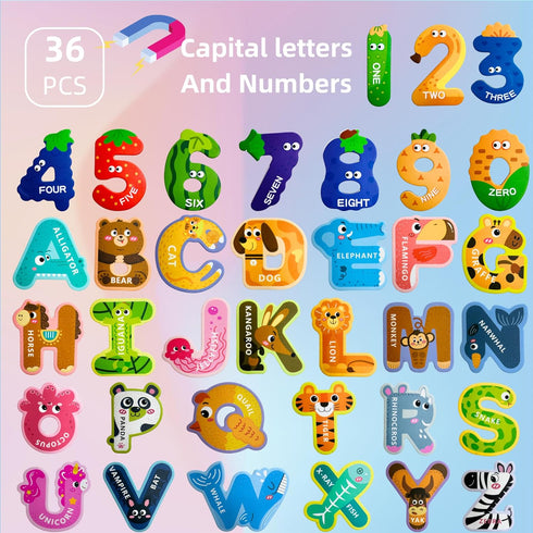 EHR Magnetic Letters and Numbers, Colorful ABC Animal Alphabet Fridge Magnets, Educational Toys for Kids 3-5 Years